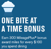 Targeted Mileage Plus Dining Promo: 300 Bonus Miles per $100