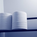a pair of toilet paper rolls on a metal rack