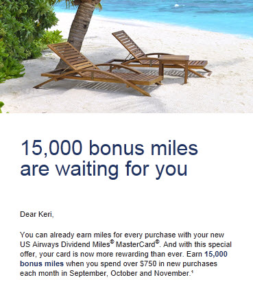 15,000 Mile Targeted Offer for US Airways Mastercard