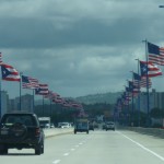 a road with many flags