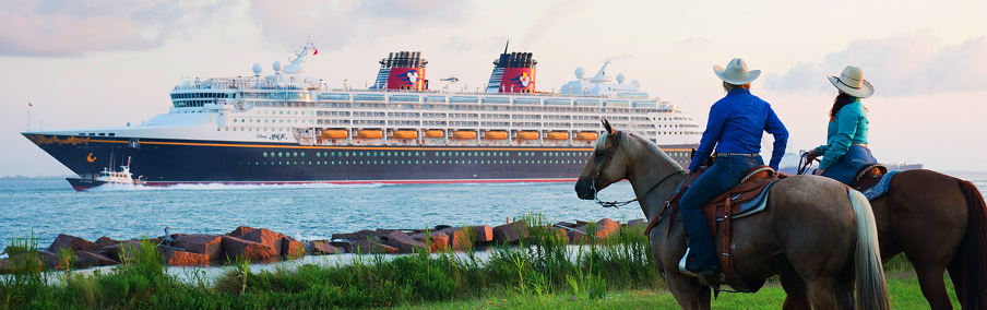 a horse standing next to a large cruise ship