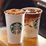 two cups of coffee with ice and caramel topping