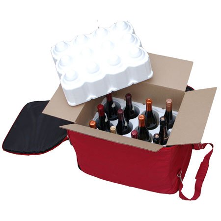 a cooler with bottles of wine in it