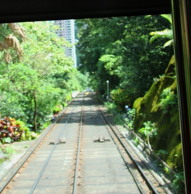 The Peak Tram Hong Kong track looking down