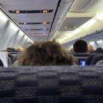 a person's head on an airplane