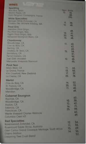 a list of wine in a restaurant