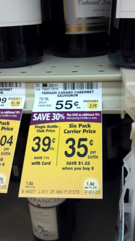 Wine Mistake Fare? $30 Bottle of Cab for $.55 at Safeway