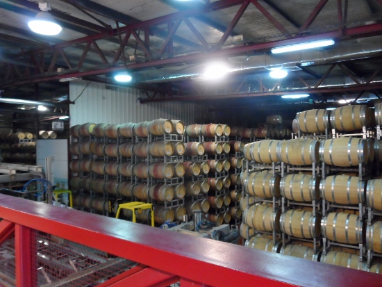 a warehouse with many barrels