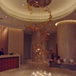 a chandelier in a lobby