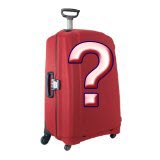 a red suitcase with a question mark
