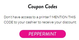 a coupon code with pink button