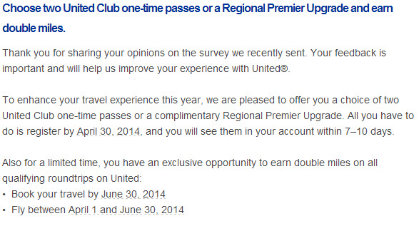 Delayed Reward for Taking United Survey: Double Miles & Club Passes