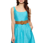 a woman in a blue dress