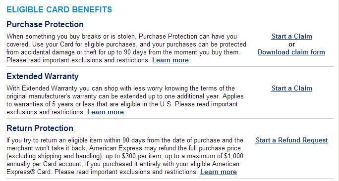 AMEX Purchase Protection Card Options