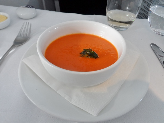 Austrian Airlines Business Class creamy tomato soup
