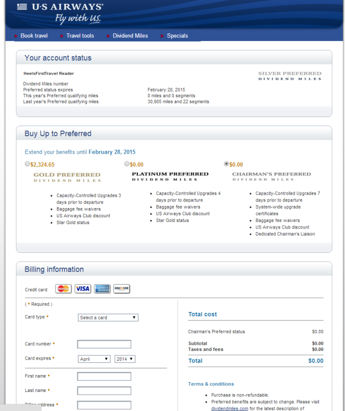 Free Buy Up to Chairman Status? US Airways’ Misleading Website Design