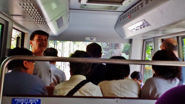 a group of people on a bus