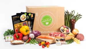 a box with food and vegetables