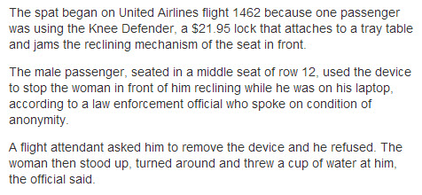 AP article reclining seat flight diverted