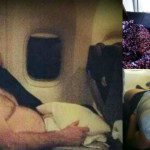 a collage of people on an airplane