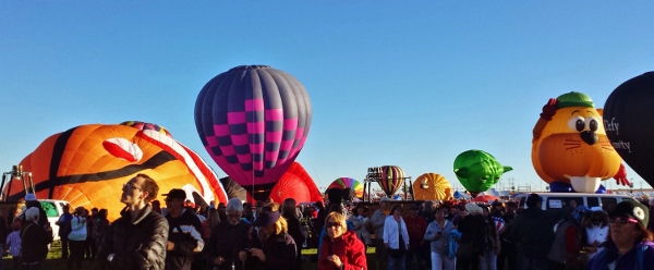 a group of people at a hot air balloon festival