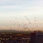 a group of balloons flying in the sky