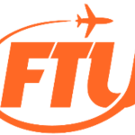 an orange logo with an airplane flying in the air