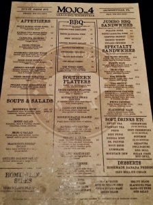 a menu of a restaurant