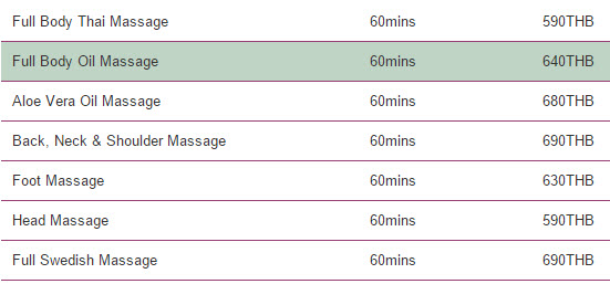 Carnation Koh Samui in-room massage prices