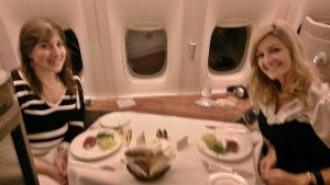 Cathay Pacific First Class JFK YVR Keri Shawna dining across