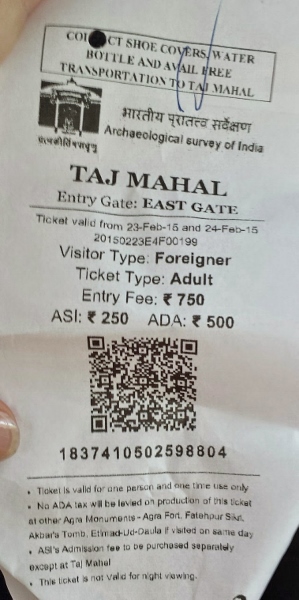 Taj Mahal Agra foreign ticket