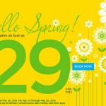 a yellow and green advertisement with flowers