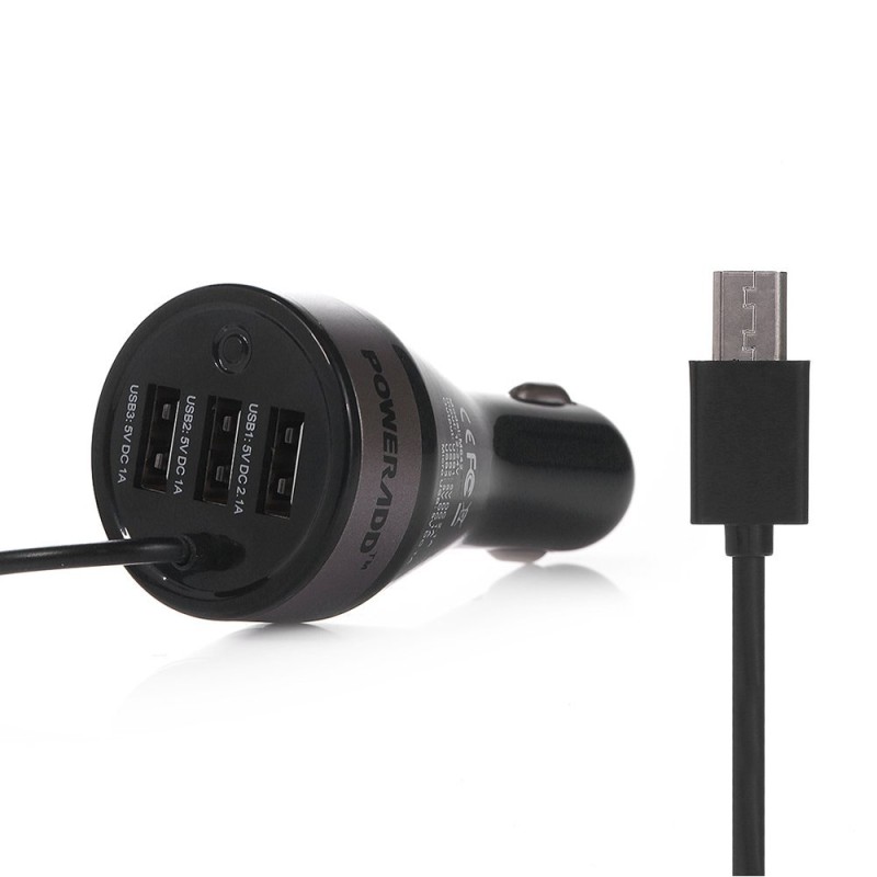 a black car charger with a black cord