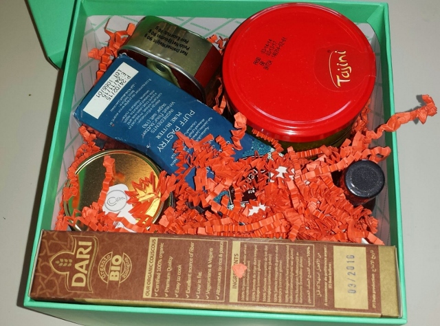 a box with a variety of items in it