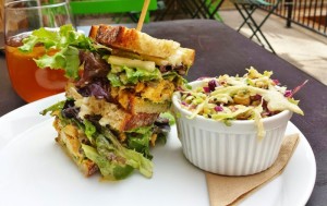 a sandwich and a side dish