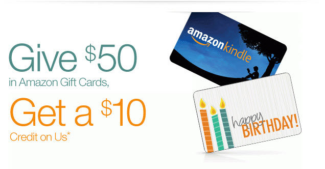 Targeted: $10 Credit for $50 Amazon Gift Card Purchase