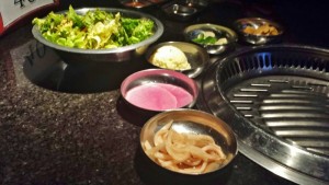 a group of bowls of food