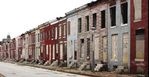 a row of old brick buildings