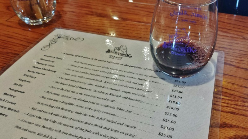 Bear Creek Winery Homer AK tasting list