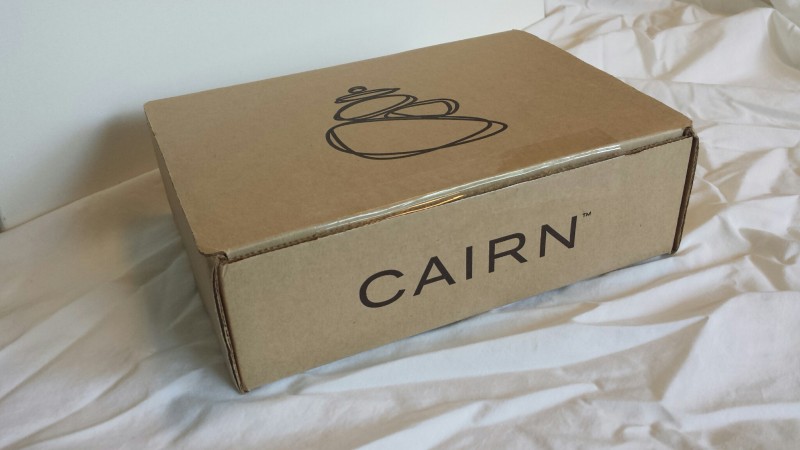 a cardboard box with a logo on it