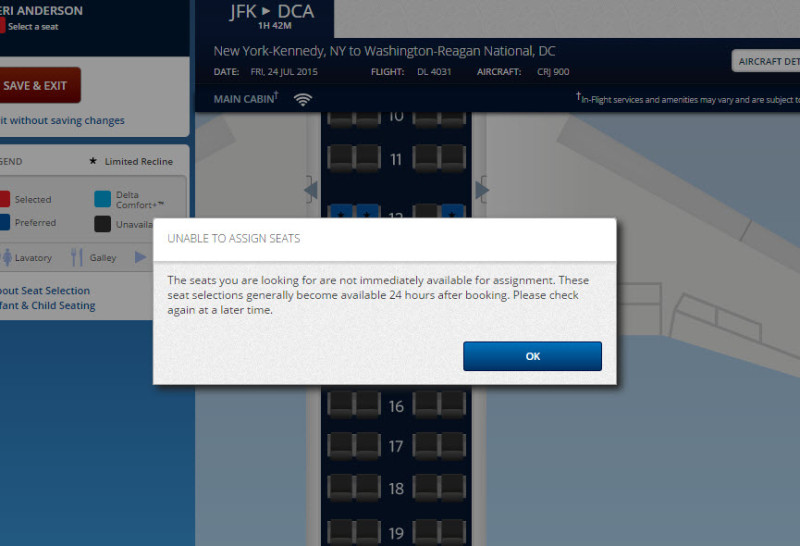 delta award reservation with no ticket seat selection unavailable
