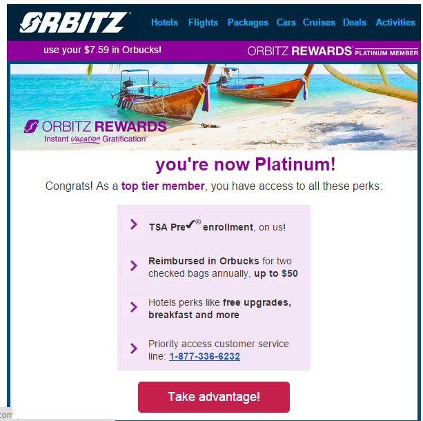 orbitz rewards platinum status email