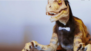 a dinosaur wearing a bow tie