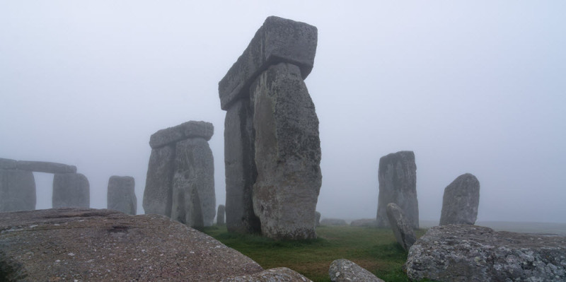 a stonehenge in the fog