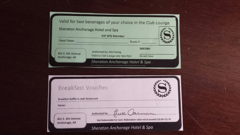 Sheraton Anchorage Hotels Breakfast voucher