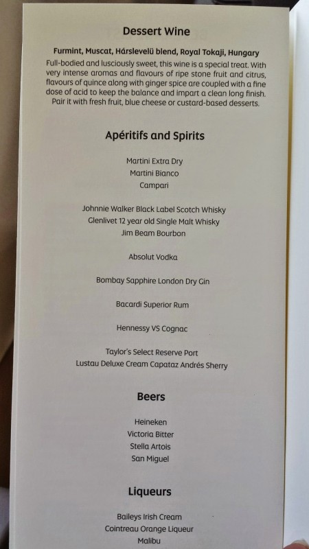 Etihad Business Class AUH MAA spirits and beer menu