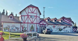 a white building with red trim