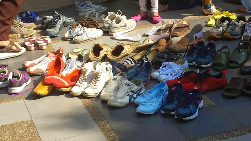 a group of shoes on the ground