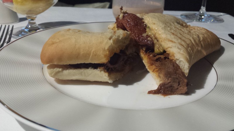Etihad Airways First Apartment AUH-JFK steak sandwich