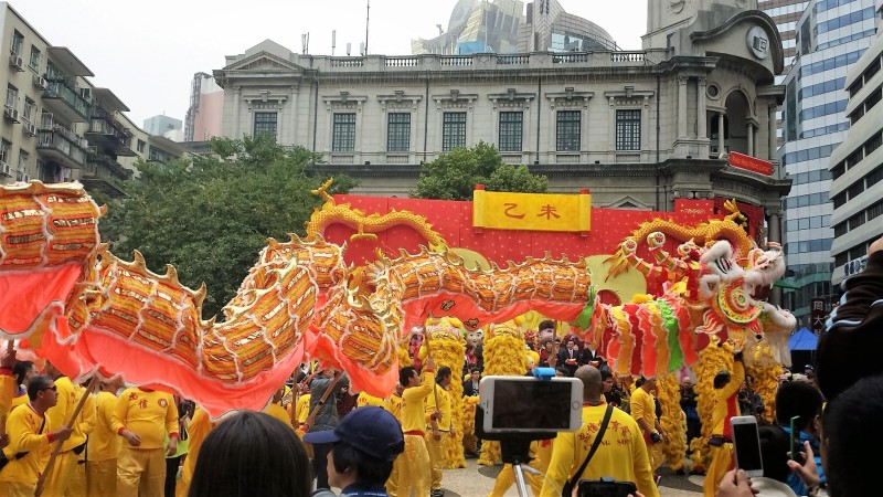 Chinese New Year Macau Senado Square Celebration dragon center